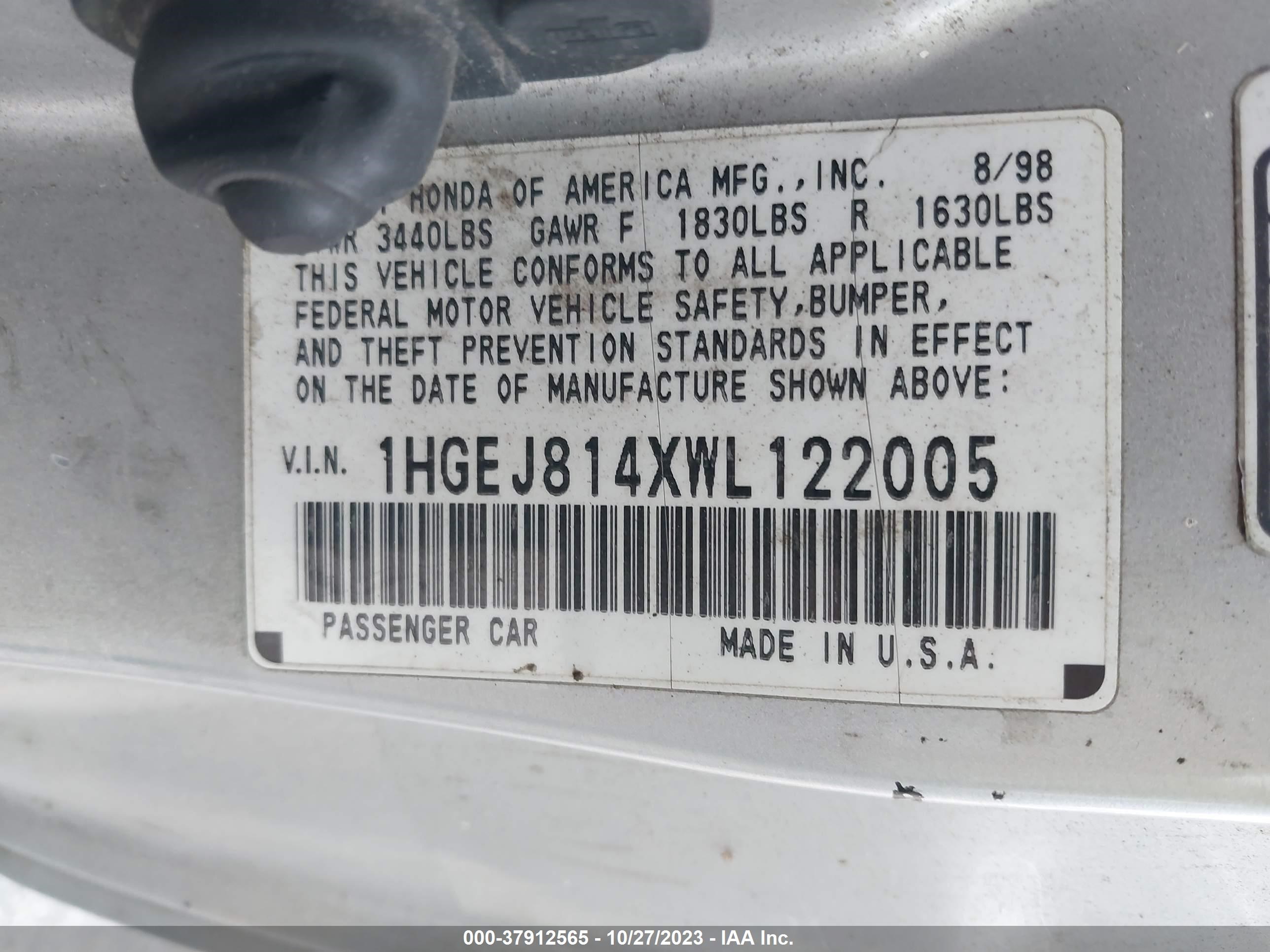 Photo 8 VIN: 1HGEJ814XWL122005 - HONDA CIVIC 