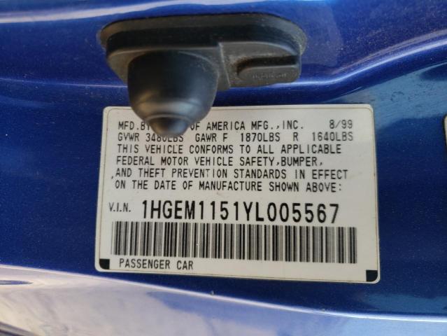 Photo 9 VIN: 1HGEM1151YL005567 - HONDA CIVIC SI 