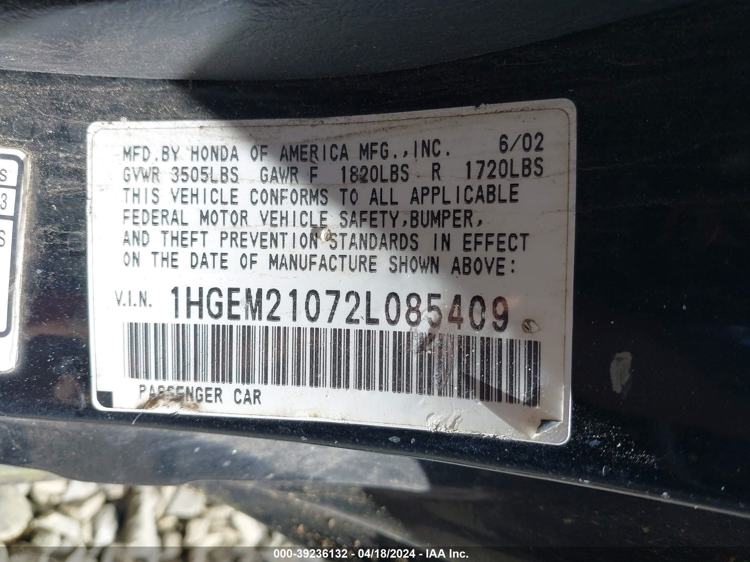 Photo 8 VIN: 1HGEM21072L085409 - HONDA CIVIC 