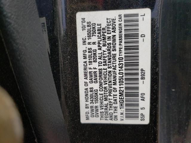 Photo 9 VIN: 1HGEM21105L014310 - HONDA CIVIC DX V 