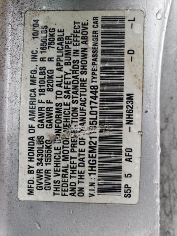 Photo 11 VIN: 1HGEM21105L017448 - HONDA CIVIC DX V 