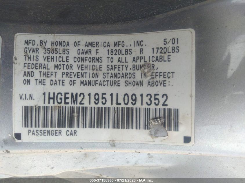 Photo 8 VIN: 1HGEM21951L091352 - HONDA CIVIC 