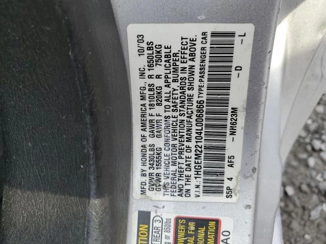 Photo 11 VIN: 1HGEM22104L006866 - HONDA CIVIC DX V 