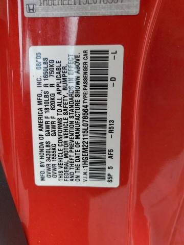 Photo 12 VIN: 1HGEM22115L078564 - HONDA CIVIC DX V 