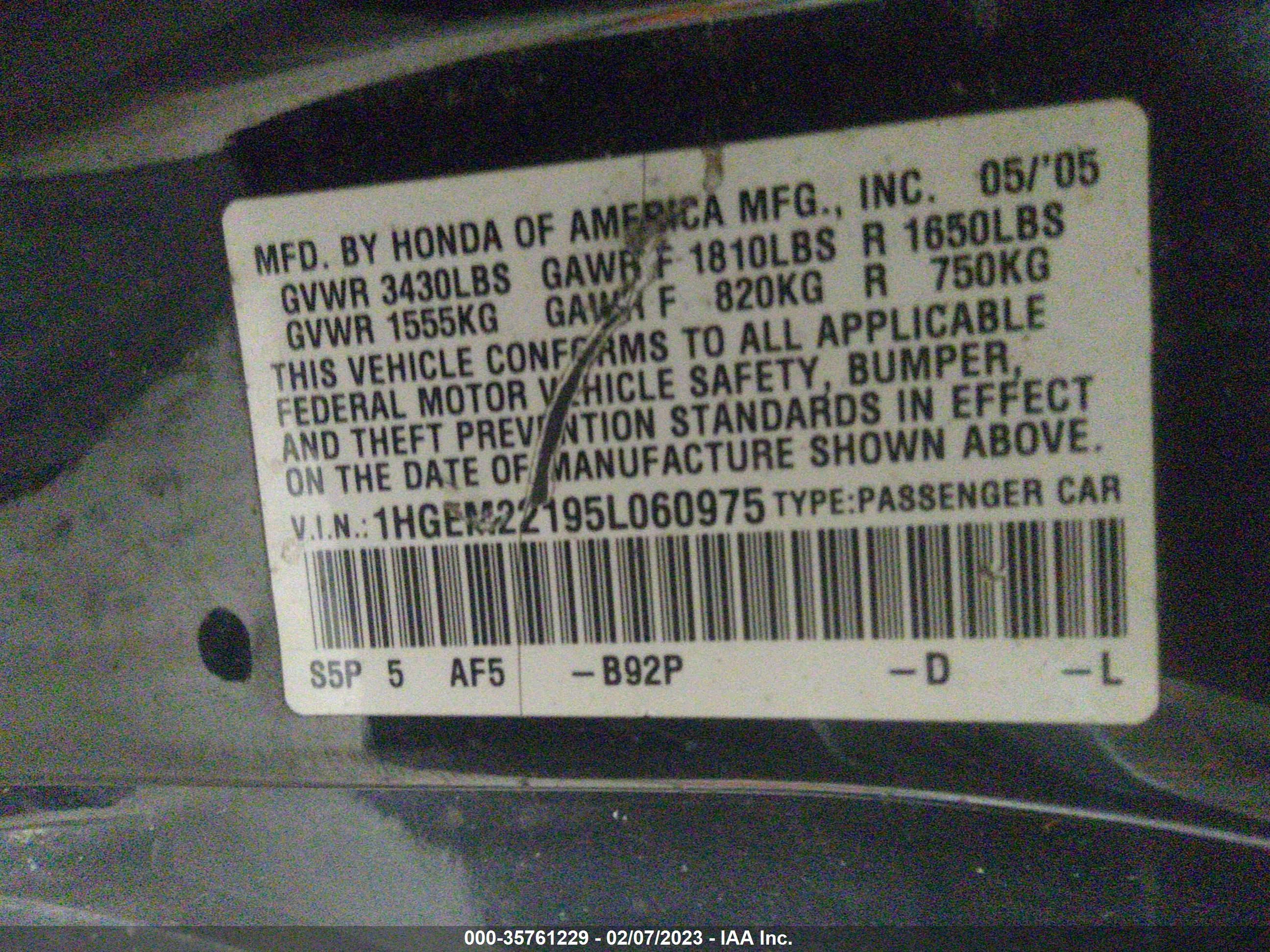 Photo 8 VIN: 1HGEM22195L060975 - HONDA CIVIC 