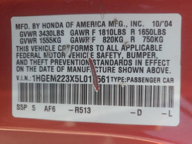 Photo 11 VIN: 1HGEM223X5L011561 - HONDA CIVIC DX V 