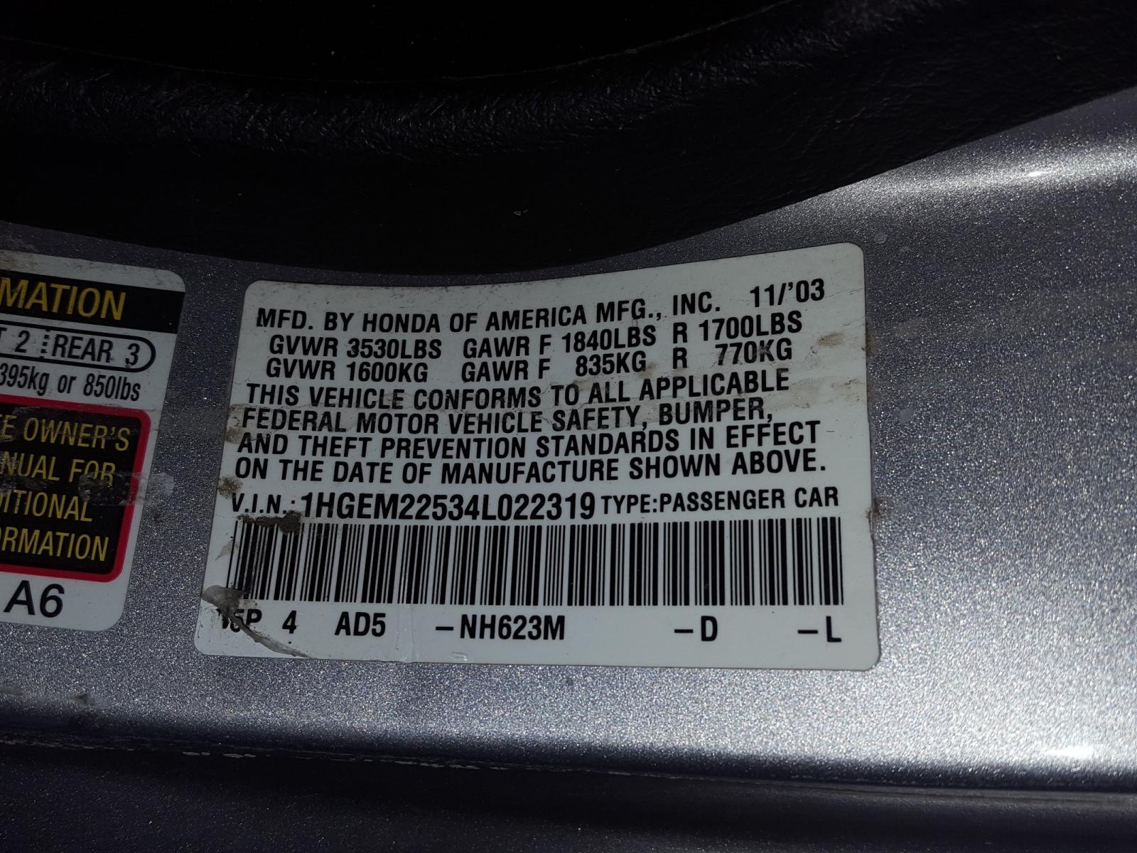 Photo 9 VIN: 1HGEM22534L022319 - HONDA CIVIC LX 