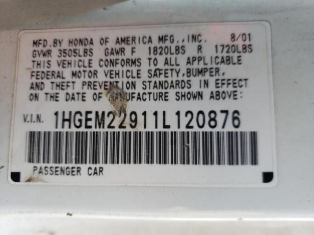 Photo 9 VIN: 1HGEM22911L120876 - HONDA CIVIC SI 