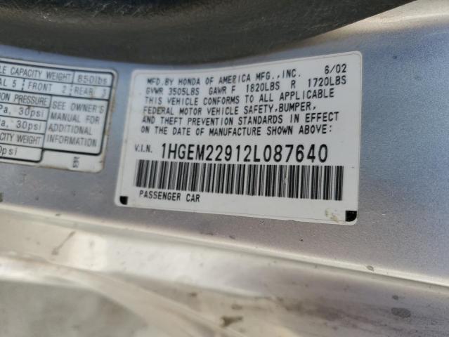 Photo 11 VIN: 1HGEM22912L087640 - HONDA CIVIC EX 