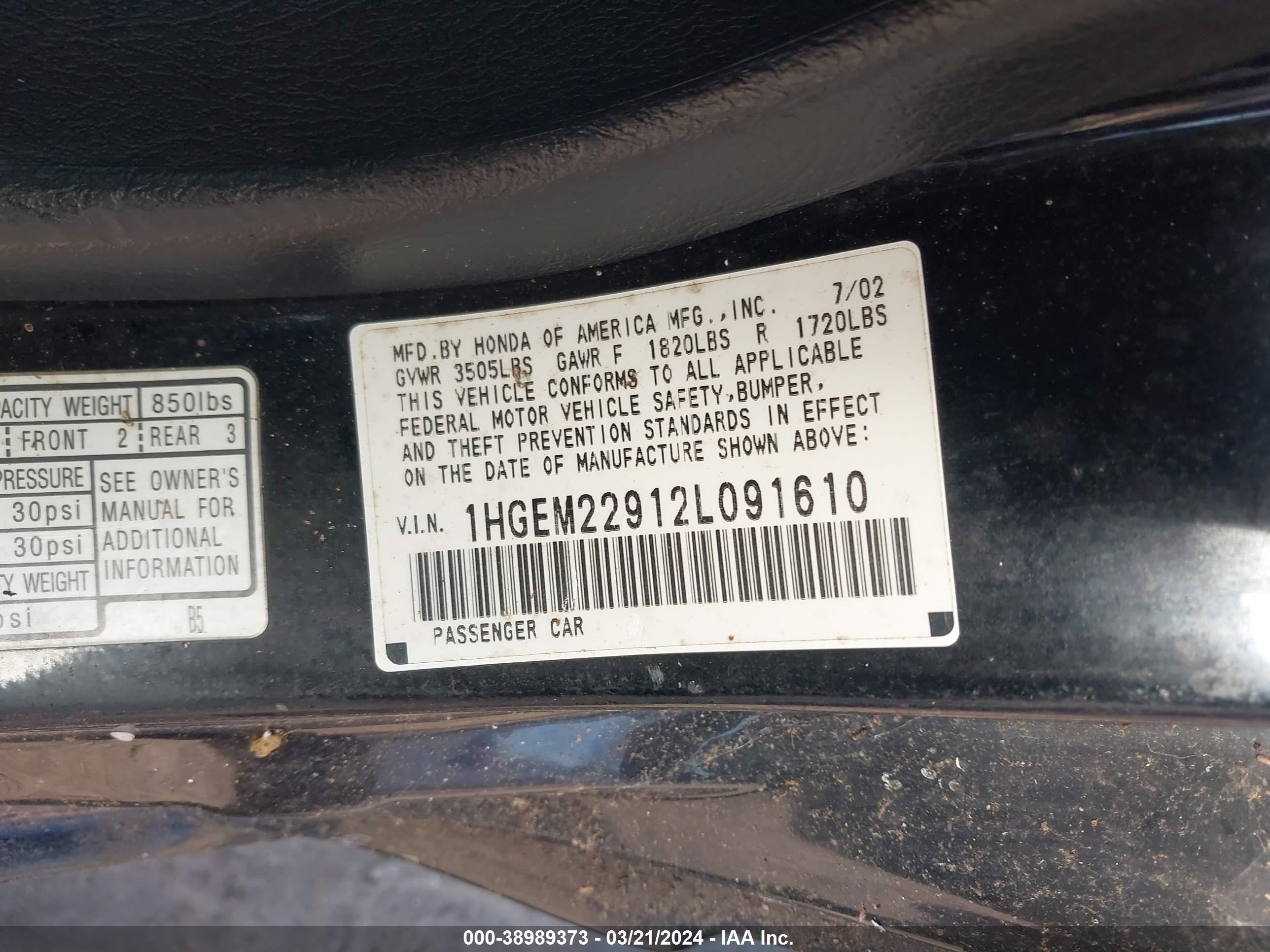 Photo 8 VIN: 1HGEM22912L091610 - HONDA CIVIC 