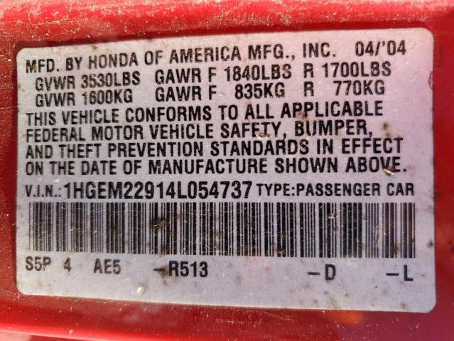 Photo 11 VIN: 1HGEM22914L054737 - HONDA CIVIC 