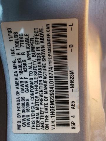 Photo 11 VIN: 1HGEM22934L018774 - HONDA CIVIC EX 