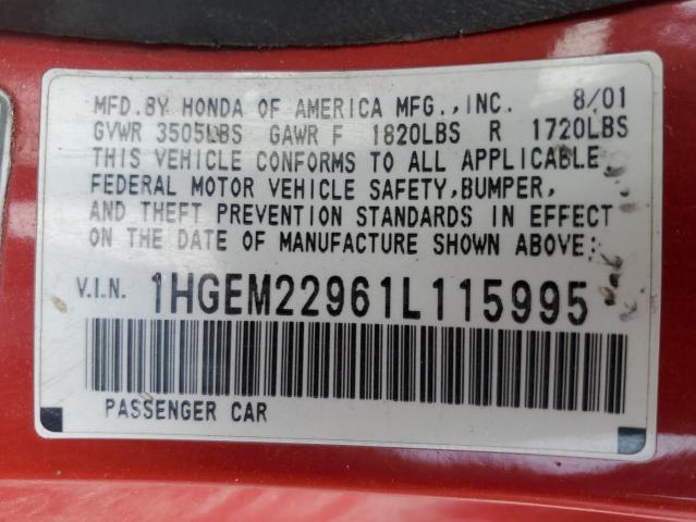 Photo 11 VIN: 1HGEM22961L115995 - HONDA CIVIC 