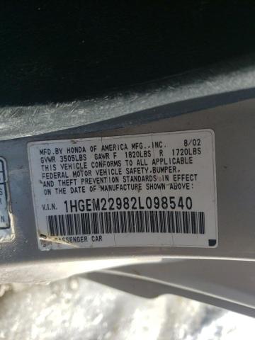 Photo 9 VIN: 1HGEM22982L098540 - HONDA CIVIC EX 