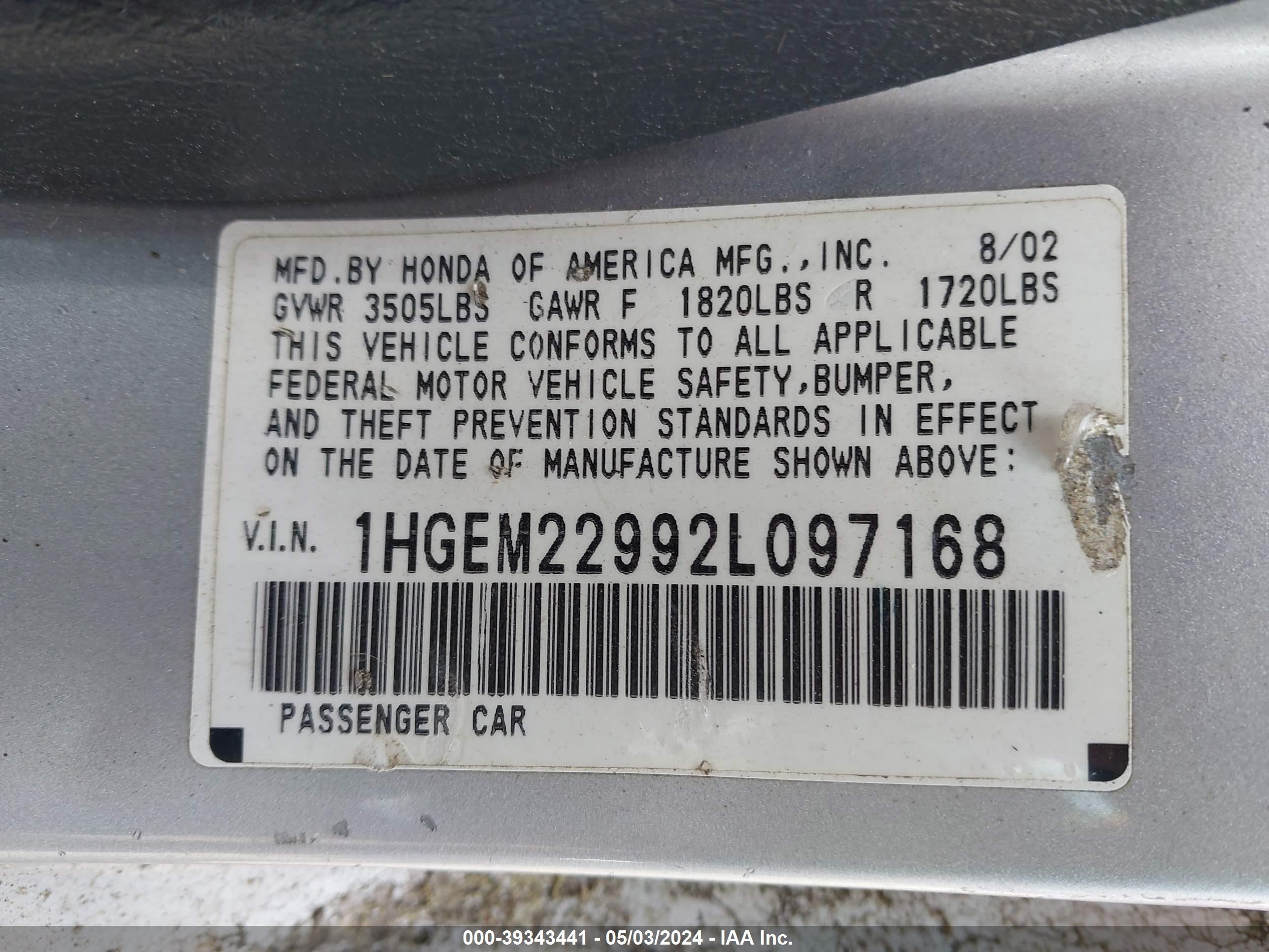 Photo 8 VIN: 1HGEM22992L097168 - HONDA CIVIC 