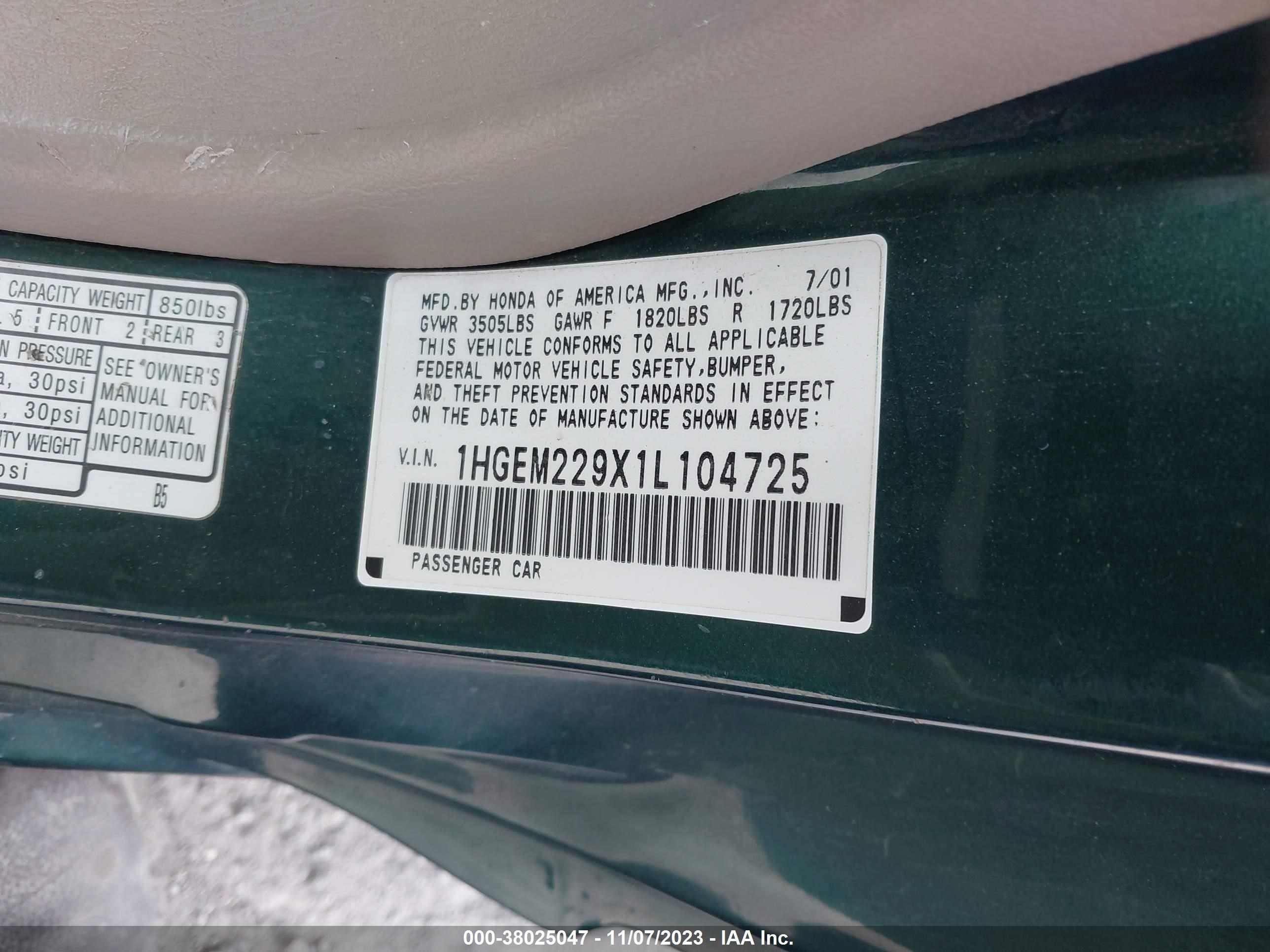 Photo 8 VIN: 1HGEM229X1L104725 - HONDA CIVIC 