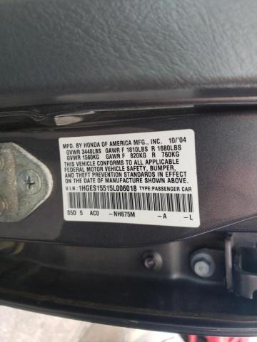 Photo 9 VIN: 1HGES15515L006018 - HONDA CIVIC LX 