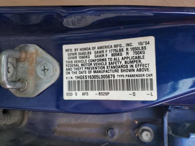 Photo 9 VIN: 1HGES16305L005679 - HONDA CIVIC DX V 