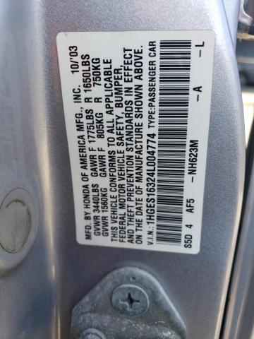 Photo 11 VIN: 1HGES16324L004774 - HONDA CIVIC DX V 