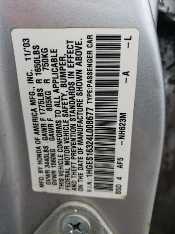 Photo 9 VIN: 1HGES16324L008677 - HONDA CIVIC DX V 