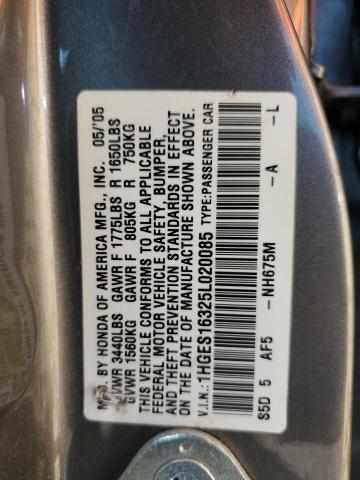 Photo 11 VIN: 1HGES16325L020085 - HONDA CIVIC DX V 