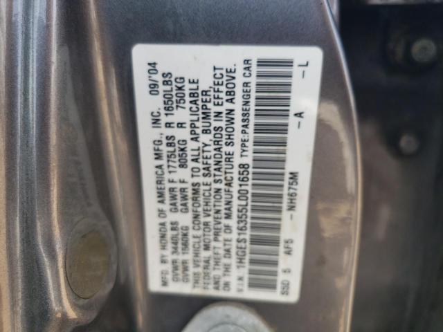 Photo 12 VIN: 1HGES16355L001658 - HONDA CIVIC DX V 