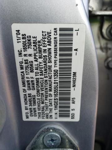 Photo 11 VIN: 1HGES16355L011350 - HONDA CIVIC DX V 