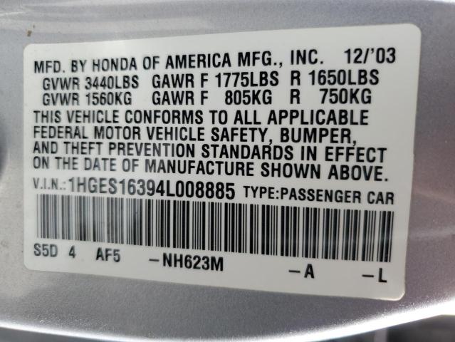 Photo 12 VIN: 1HGES16394L008885 - HONDA CIVIC 