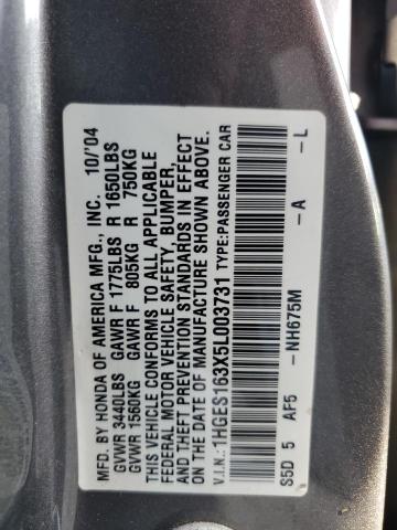 Photo 11 VIN: 1HGES163X5L003731 - HONDA CIVIC DX V 