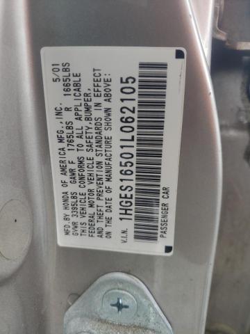 Photo 12 VIN: 1HGES16501L062105 - HONDA CIVIC 