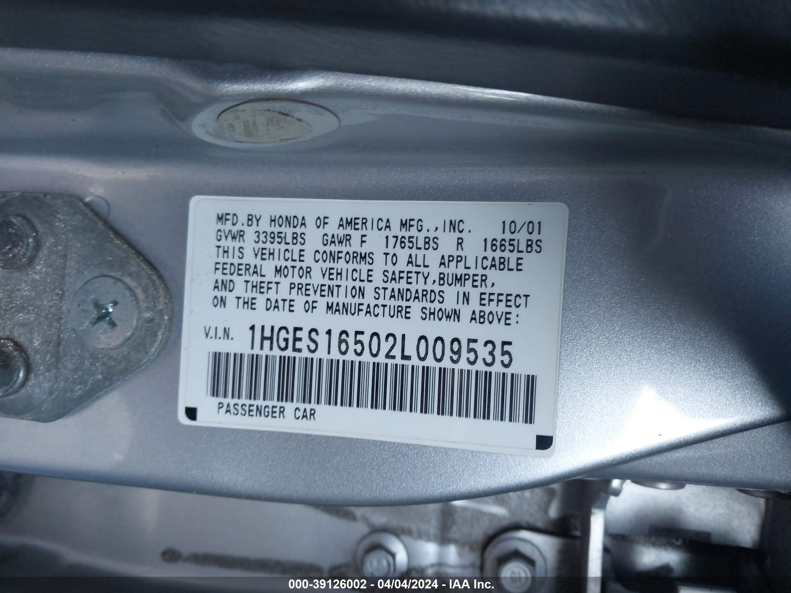 Photo 8 VIN: 1HGES16502L009535 - HONDA CIVIC 