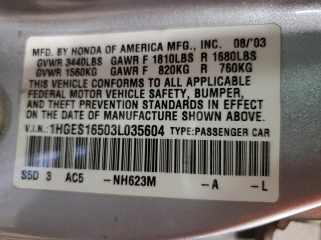 Photo 11 VIN: 1HGES16503L035604 - HONDA CIVIC 