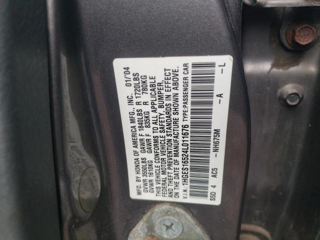 Photo 11 VIN: 1HGES16524L011676 - HONDA CIVIC LX 