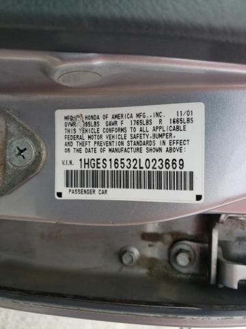 Photo 9 VIN: 1HGES16532L023669 - HONDA CIVIC LX 