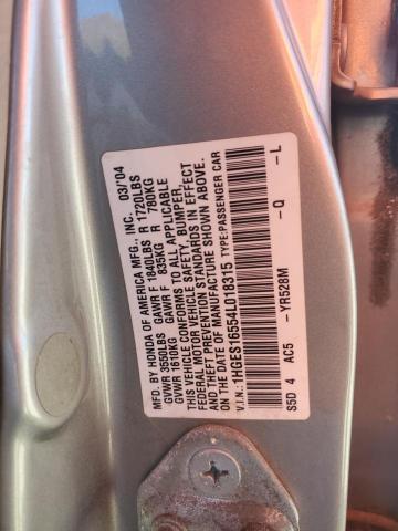 Photo 11 VIN: 1HGES16554L018315 - HONDA CIVIC LX 