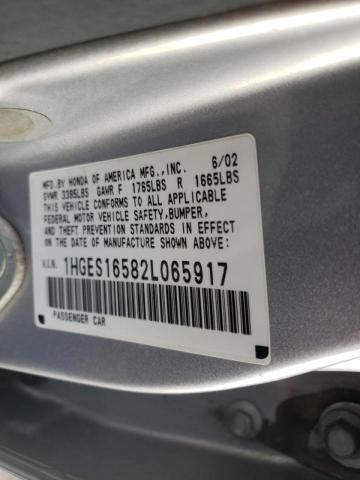 Photo 9 VIN: 1HGES16582L065917 - HONDA CIVIC LX 