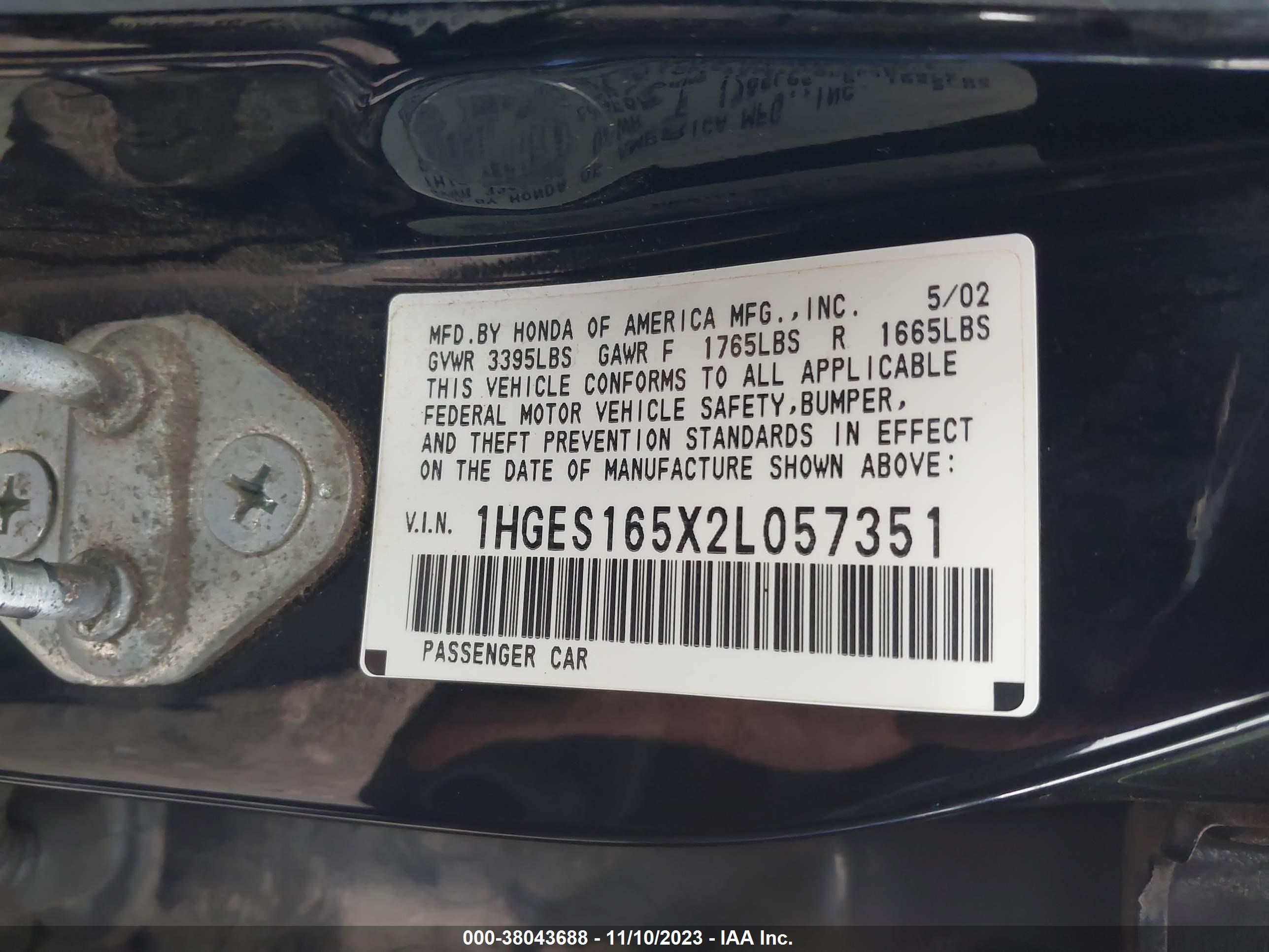 Photo 8 VIN: 1HGES165X2L057351 - HONDA CIVIC 