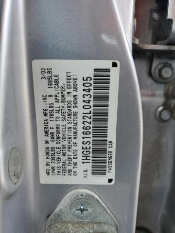 Photo 11 VIN: 1HGES16622L043405 - HONDA CIVIC LX 