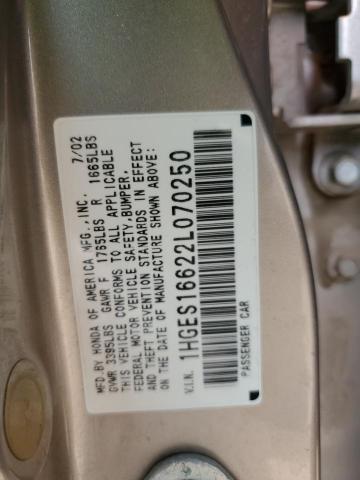 Photo 11 VIN: 1HGES16622L070250 - HONDA CIVIC 