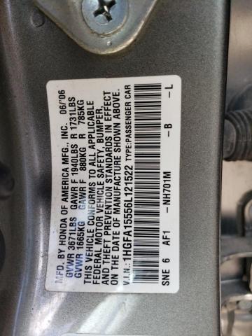 Photo 12 VIN: 1HGFA15556L121522 - HONDA CIVIC LX 