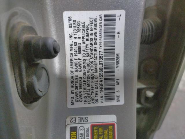 Photo 9 VIN: 1HGFA15586L073577 - HONDA CIVIC LX 