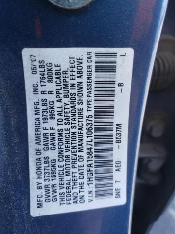 Photo 11 VIN: 1HGFA15847L106375 - HONDA CIVIC 