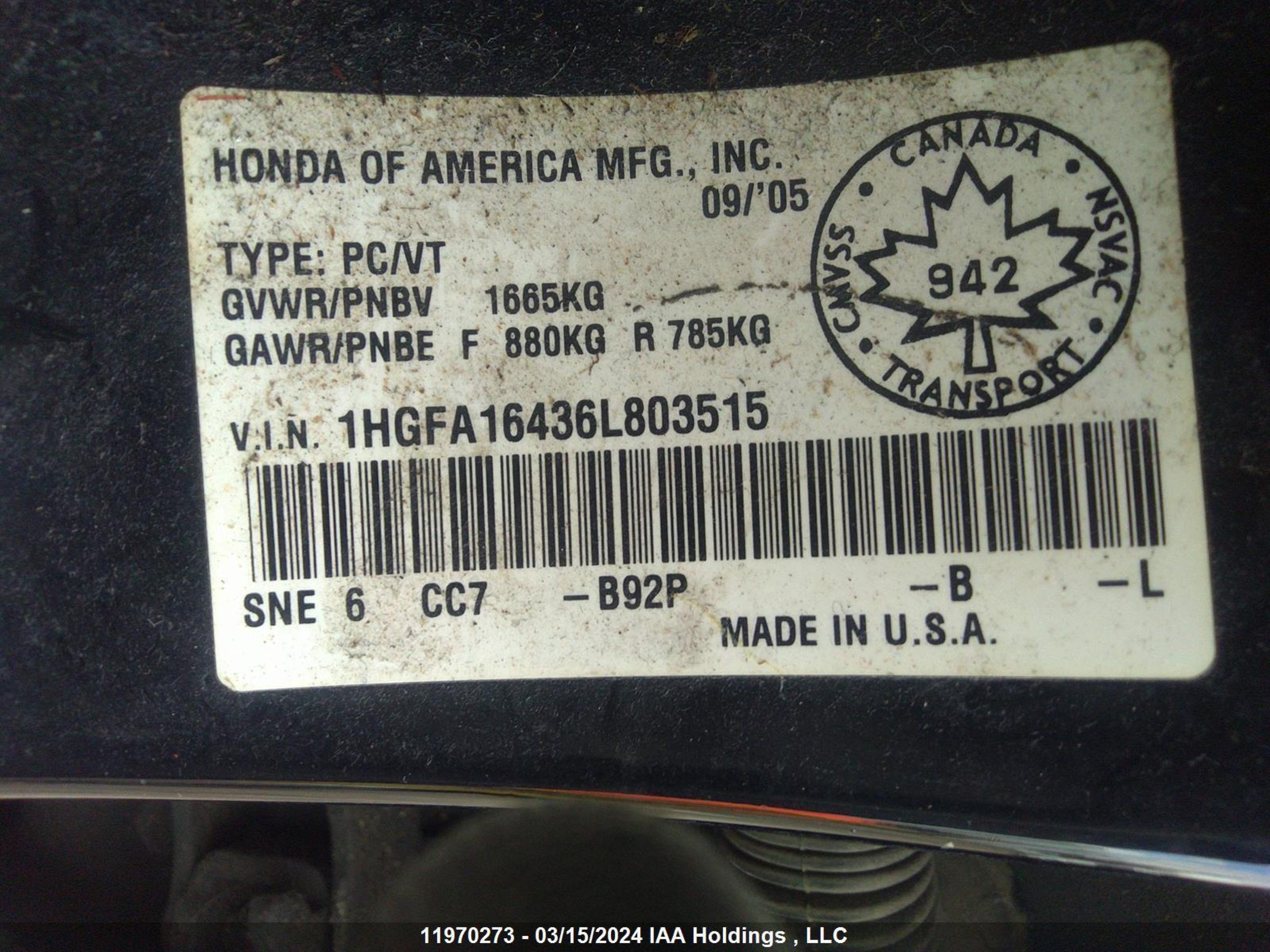 Photo 8 VIN: 1HGFA16436L803515 - HONDA CIVIC 