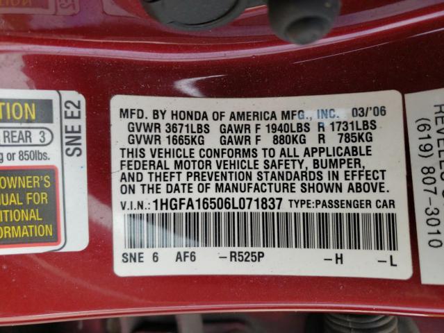 Photo 11 VIN: 1HGFA16506L071837 - HONDA CIVIC 