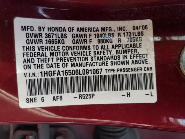 Photo 11 VIN: 1HGFA16506L091067 - HONDA CIVIC 