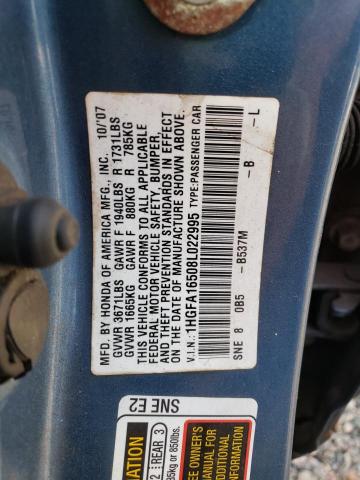 Photo 11 VIN: 1HGFA16508L022995 - HONDA CIVIC LX 