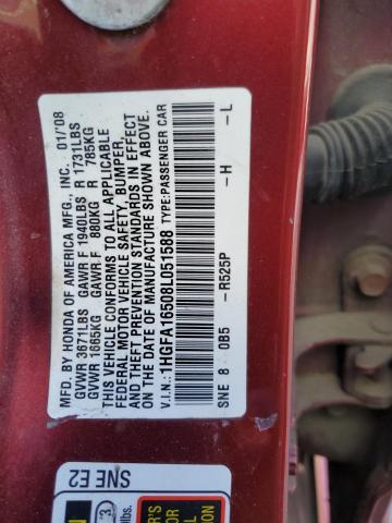 Photo 11 VIN: 1HGFA16508L051588 - HONDA CIVIC LX 