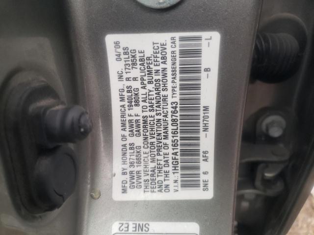 Photo 12 VIN: 1HGFA16516L087643 - HONDA CIVIC LX 