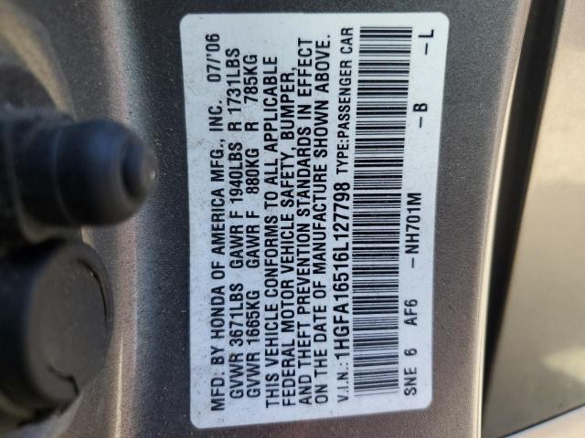 Photo 11 VIN: 1HGFA16516L127798 - HONDA CIVIC LX 