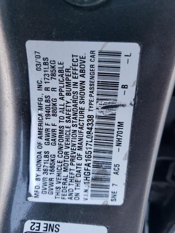 Photo 12 VIN: 1HGFA16517L084338 - HONDA CIVIC 